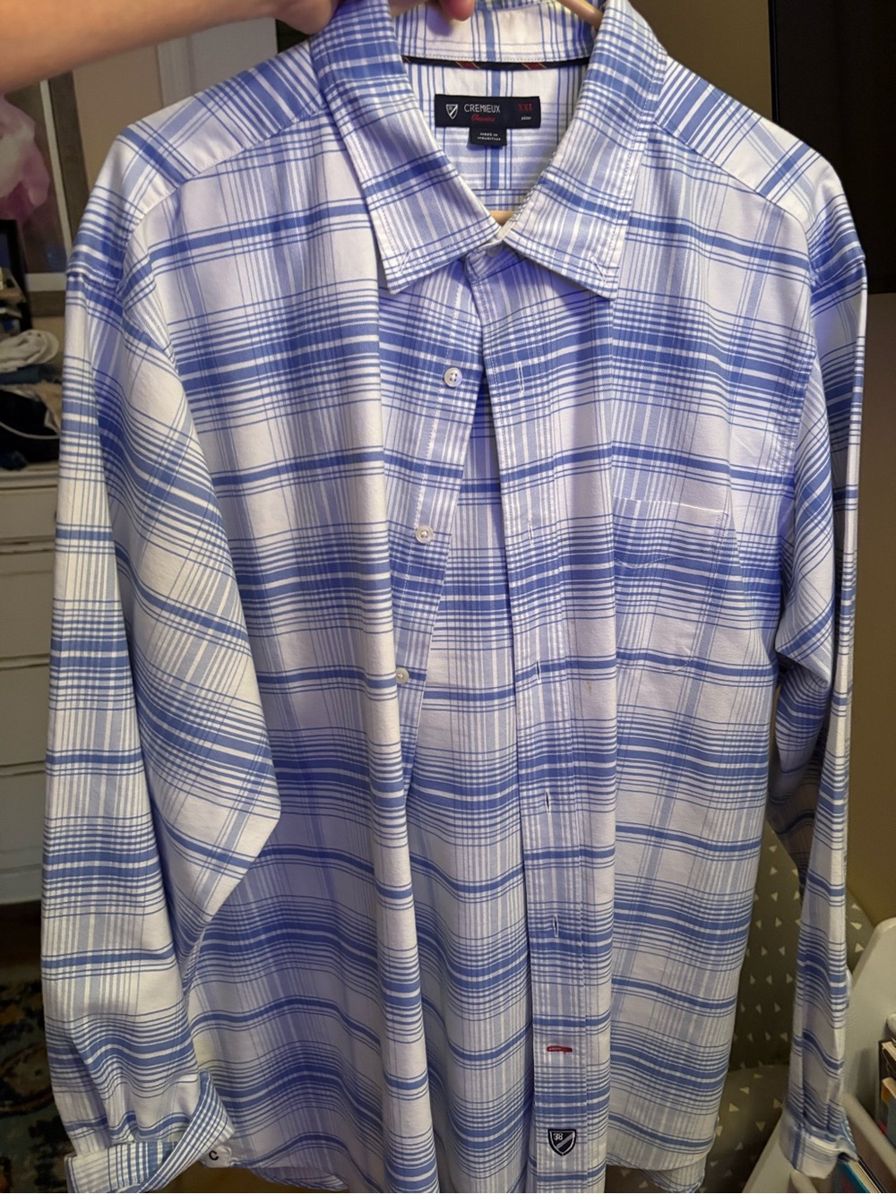 Daniel Cremieux Blue and White Plaid Long-Sleeve Dress Shirt